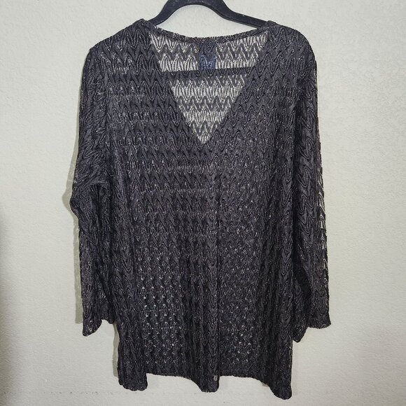 Womens Faded Glory Swim Cover-Up Top 2X Black Sheer Metallic Zigzag Knit V-Neck - Picture 5 of 13